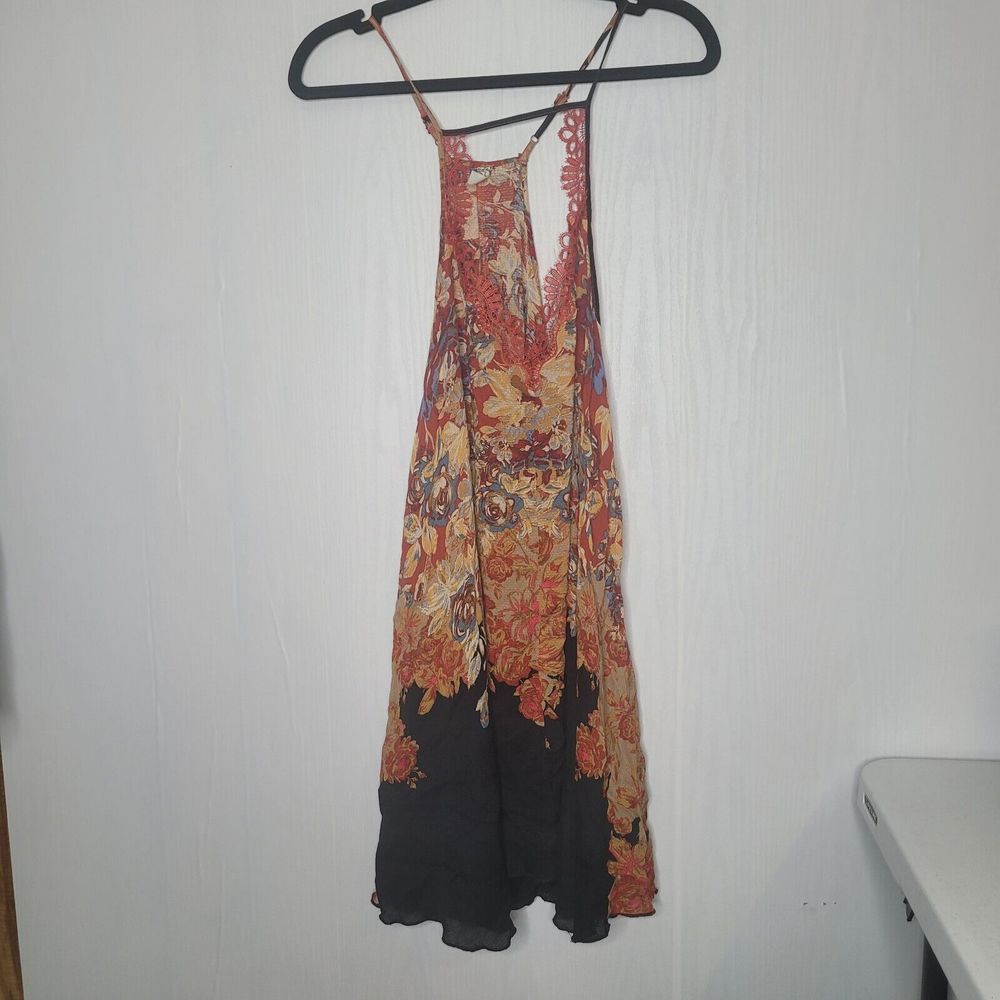 Intimately Free People Size M Black Sleeveless Floral Tunic Blouse W Lace Trim - Picture 7 of 12